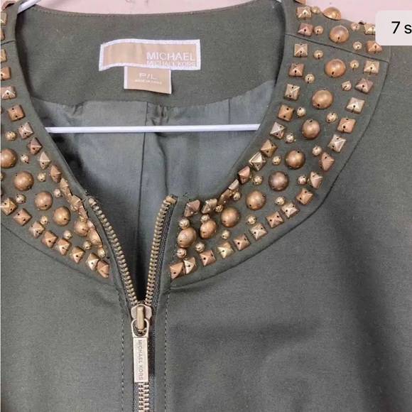 MICHAEL MICHAEL KORS Studded Moto Jacket Blazer Olive Women's Size Petite. S - Picture 6 of 7